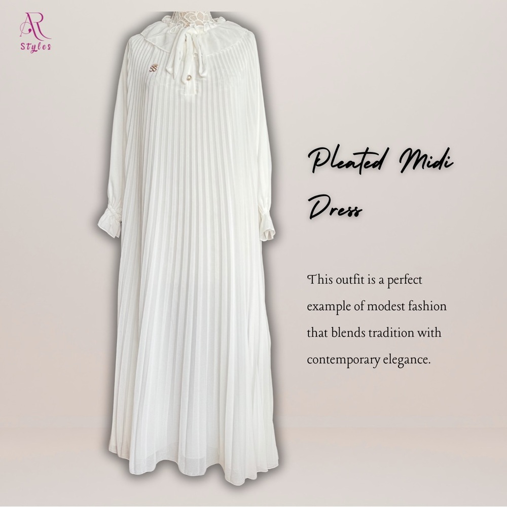 NWT White Pleated Midi Modest Dress